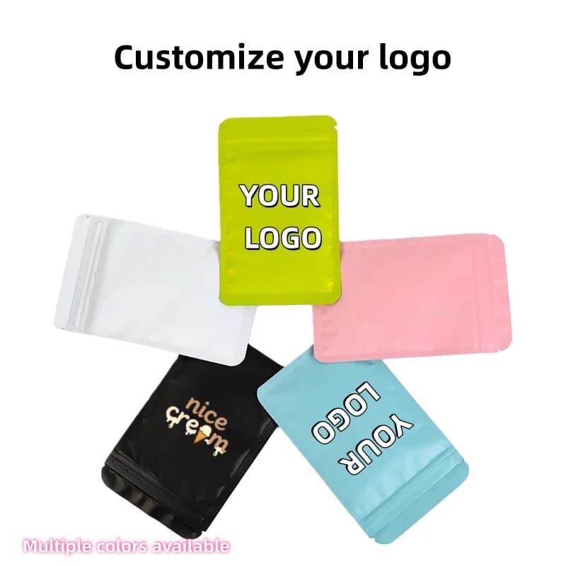 【Logo personnalisé】 100 pièces sac auto-scellant d'emballage de couleur personnalisé, sac de stockage d'échantillons cosmétiques de bijoux de collation usine en gros