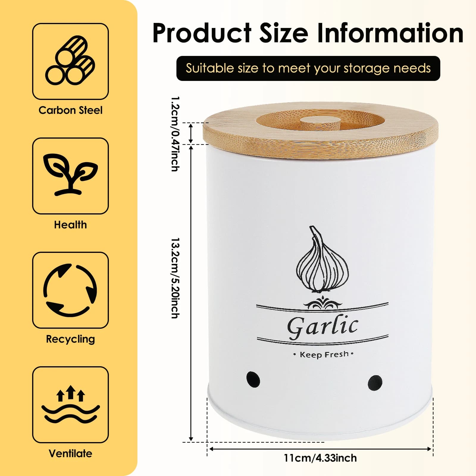 Pot de rangement pour gardien d'ail, boîte de rangement polyvalente pour oignon, pomme de terre, ail avec couvercle en bois, récipients alimentaires avec trous d'aération pour la maison