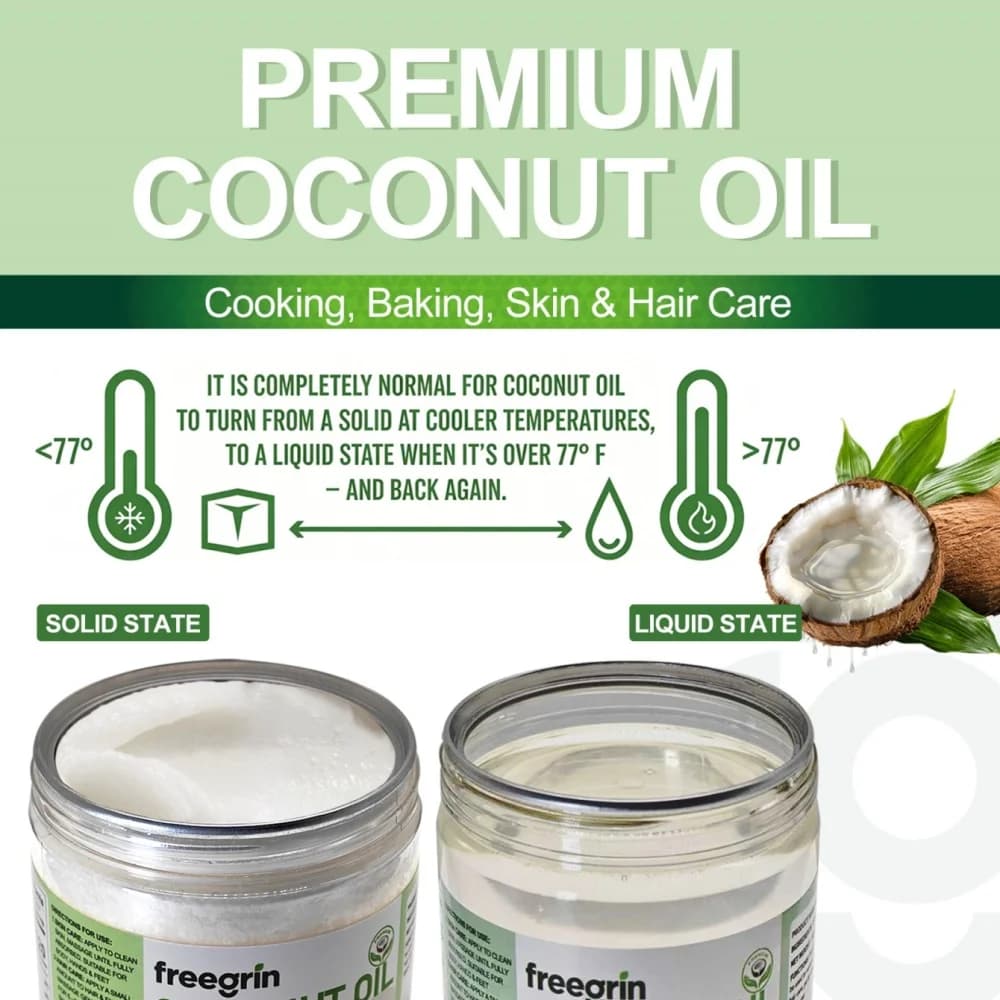 Huile de coco 100% naturelle biologique pressée à froid vierge hydratante nourrissante pour la peau, les cheveux et le corps, réparatrice, hydratant chaudement recommandé