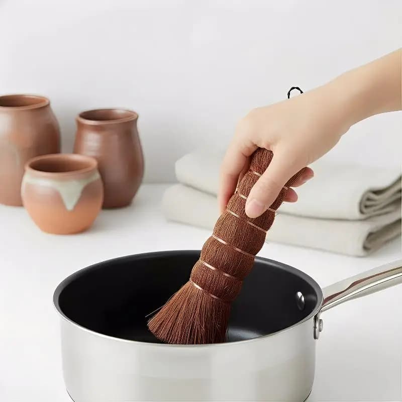 Essentiel de cuisine écologique - Brosse à vaisselle en fibre de palme naturelle - Parfaite pour les ustensiles de cuisine délicats et le nettoyage quotidien durable