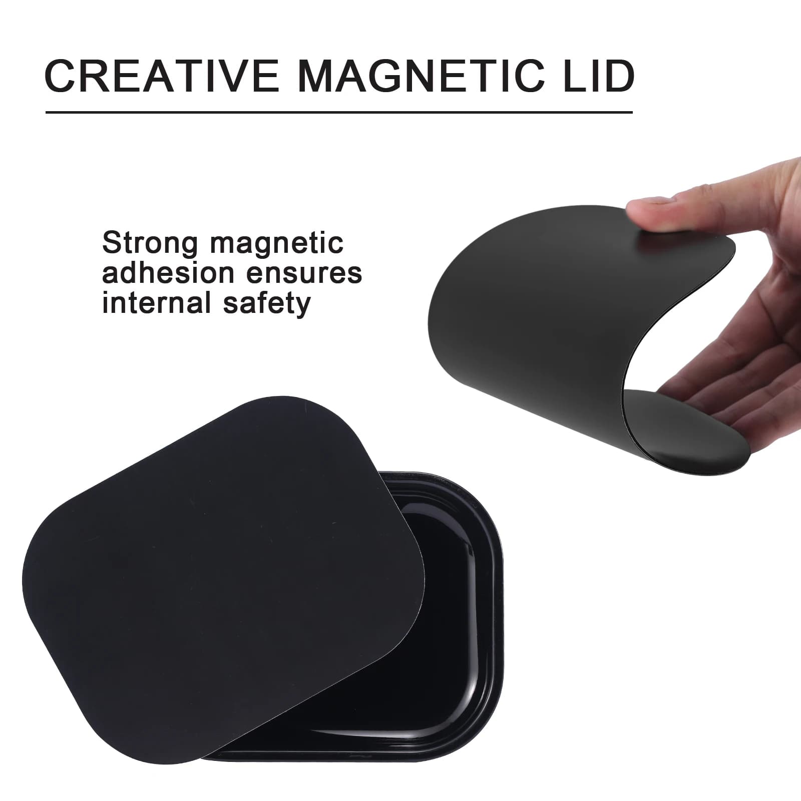 Plateau roulant en métal noir de 7 " x 5,5 " avec couvercle magnétique souple en PVC