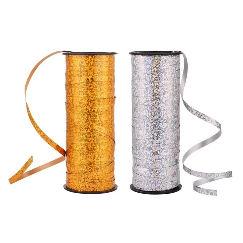 Ruban frisé argenté et doré en rouleau, rubans dorés pour ballons, pour la décoration de fêtes et festivals, artisanat, emballage cadeau, 5mm x 100 yards