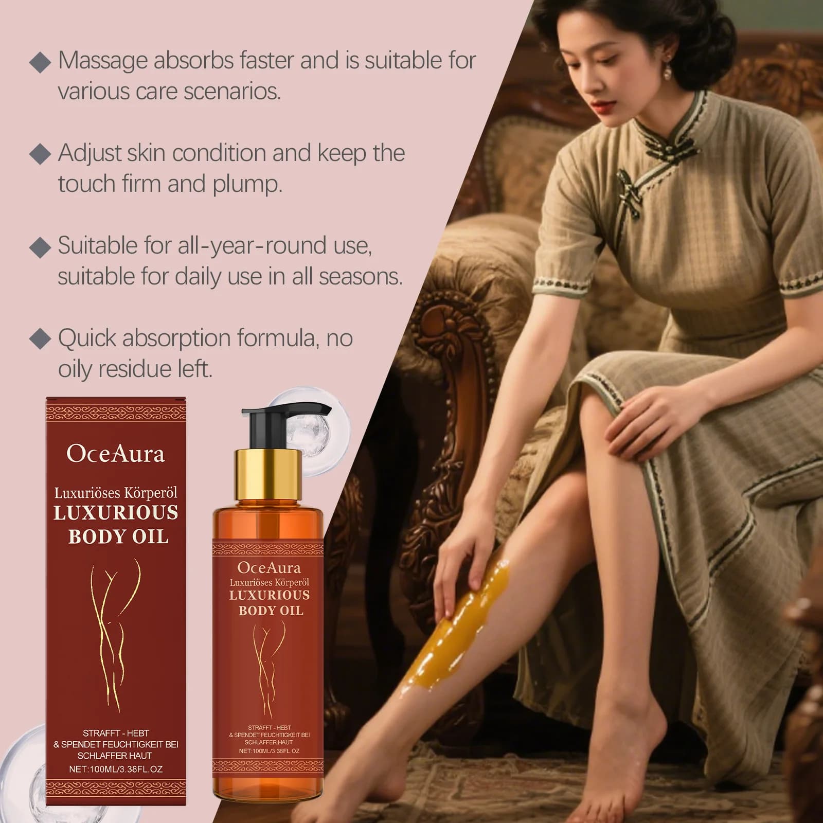 Huile de Massage Anti-Cellulite, raffermissante pour la peau, Anti-âge, rafraîchissante, pour l'abdomen et les cuisses, améliore l'élasticité
