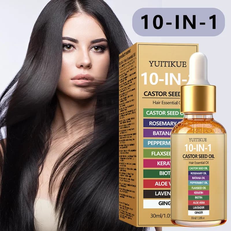 Huile capillaire à base de graines de ricin YUITIKUE 10-en-1 |   Mélange naturel de Batana, romarin et biotine |   Pour une nutrition profonde et des cheveux et un cuir chevelu sains