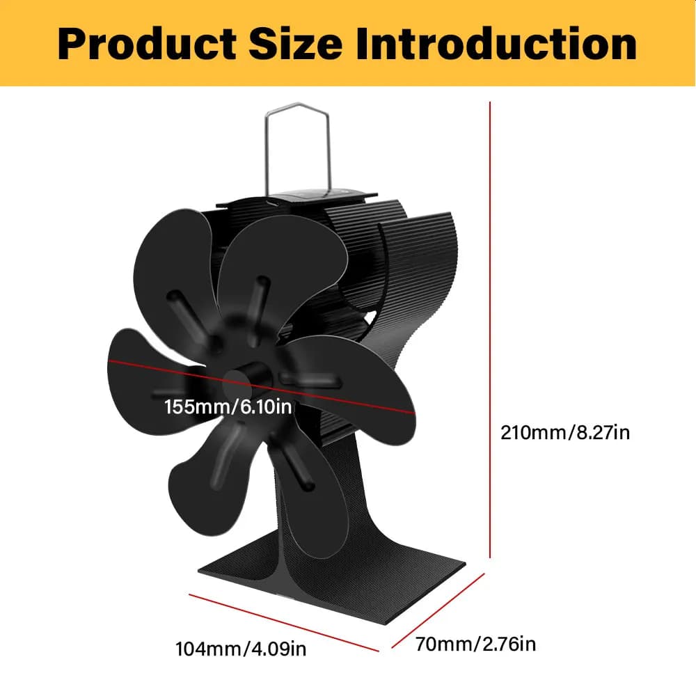 Ventilateur de poêle à 6 pales à alimentation thermique pour foyer à bois, distribution efficace de la chaleur, écologique, silencieux, noir, chauffe-vente hivernal pour la maison