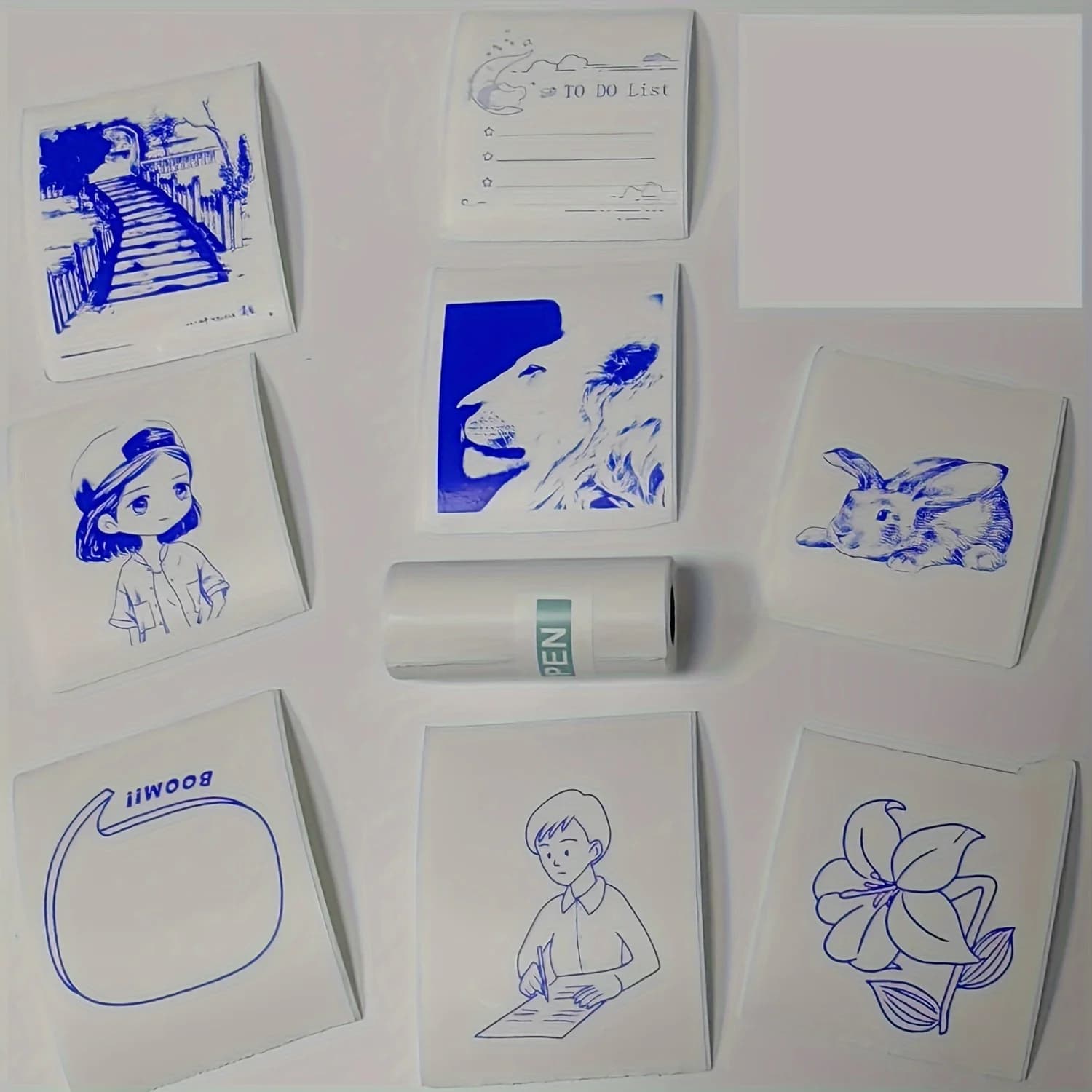 Rouleau de papier autocollant thermique bleu