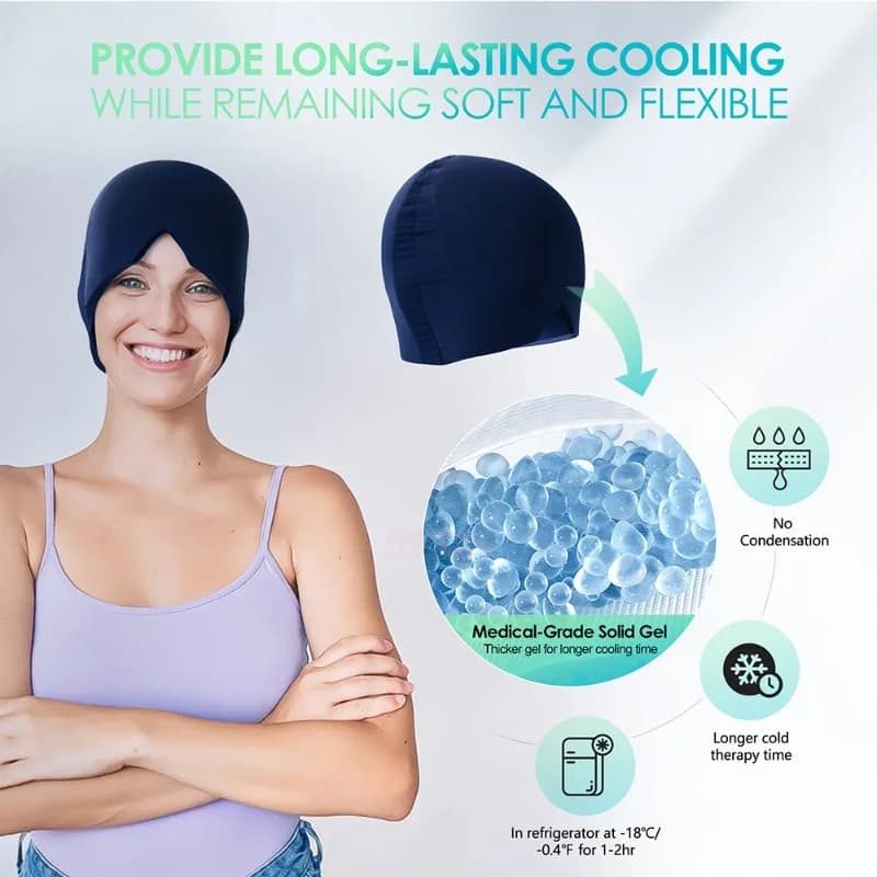 Bonnet de thérapie contre les migraines à couverture complète, bonnet médical, gel solide, soulagement de la pression, masseur de tête, 360 résistant, chaud et froid, sauna, instituts de maux, 1PC