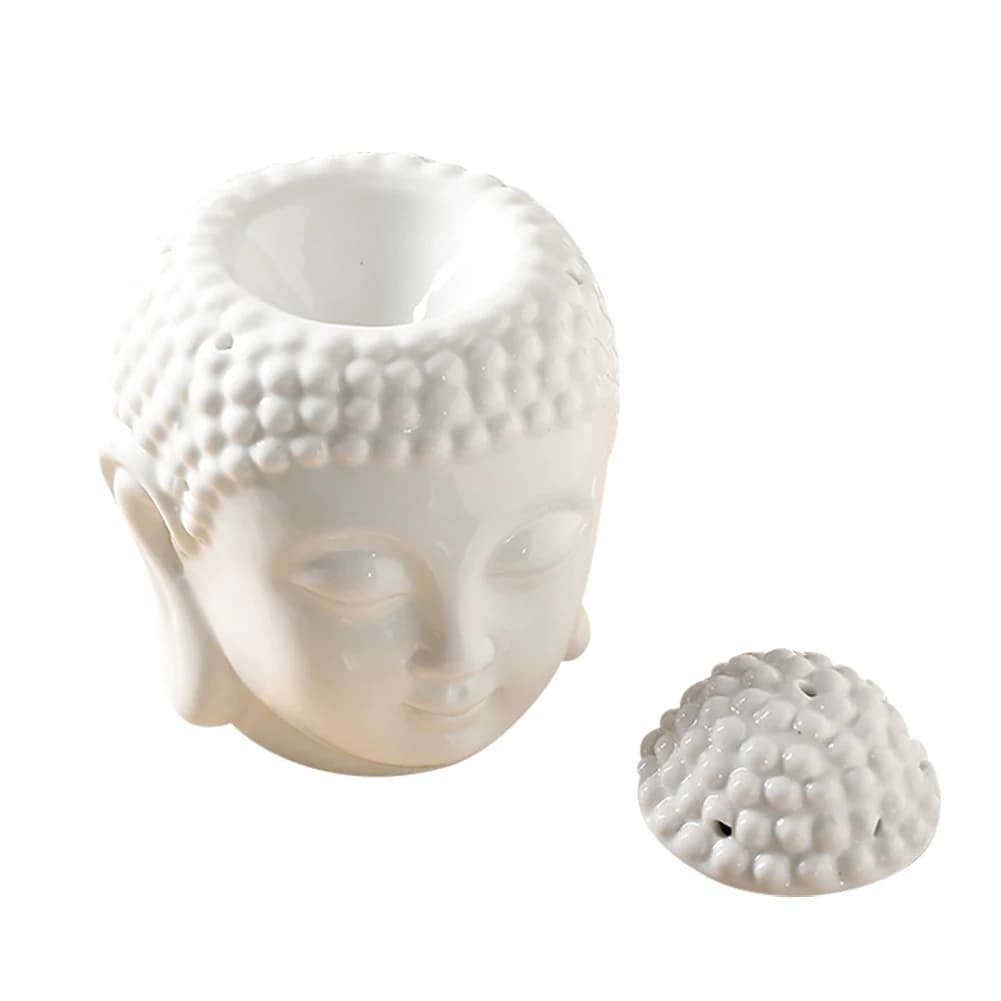 Brûleur d'huile aromatique en céramique en forme de tête de Bouddha, diffuseur d'huiles essentielles, brûleur d'encens indien Bouddha tibétain, porte-bougies chauffe-plat