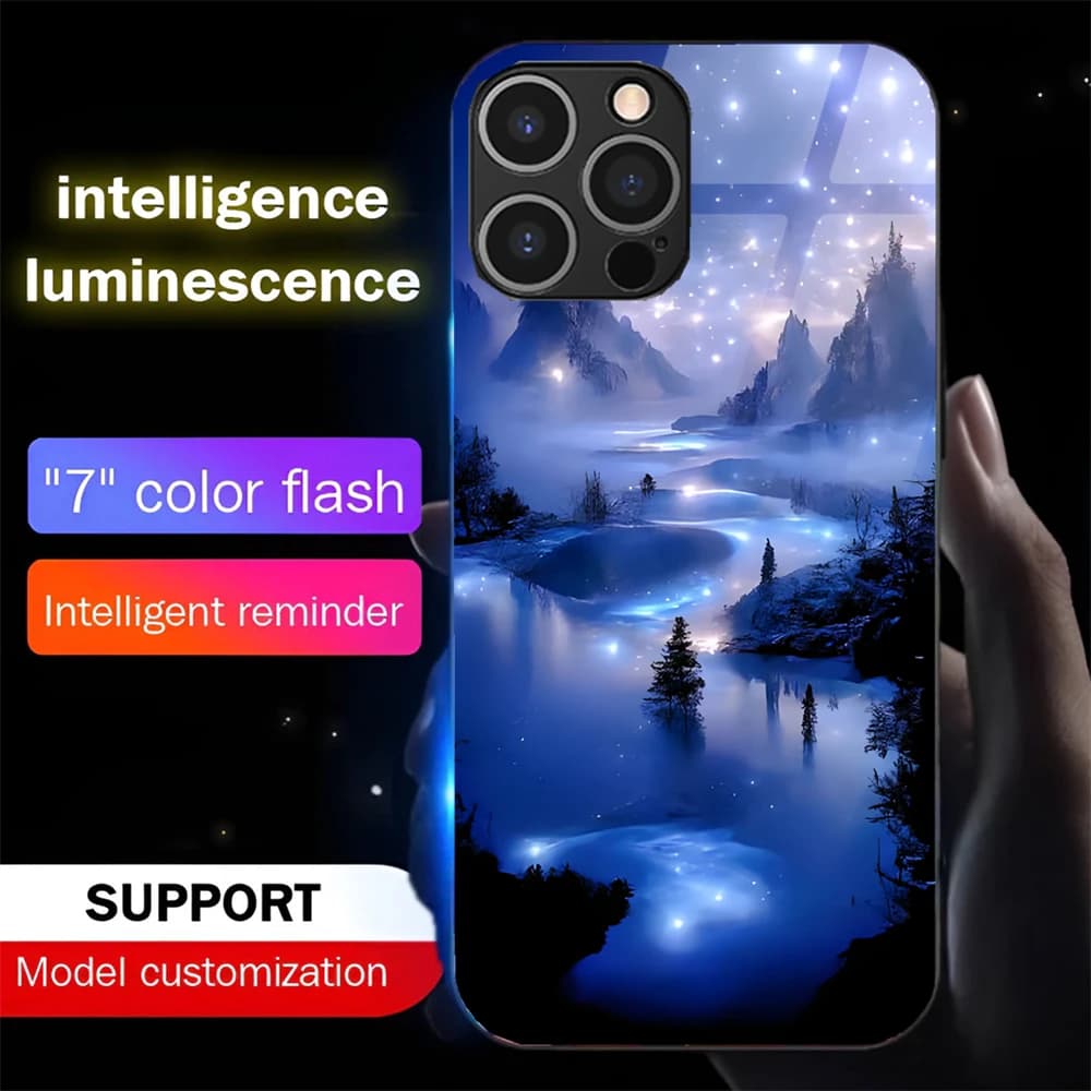 Coque de téléphone en verre trempé lumineux LED Pretty Galaxy Beach pour Samsung S26 S25 S24 S23 S22 S21 S20 FE Plus Ultra