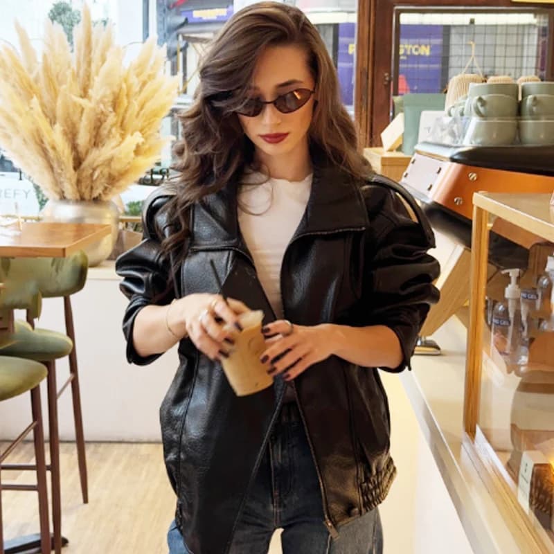 HXAO nouveauté femmes Bomber veste en cuir noir vestes recadrée surdimensionné vêtements d'extérieur fermeture éclair à