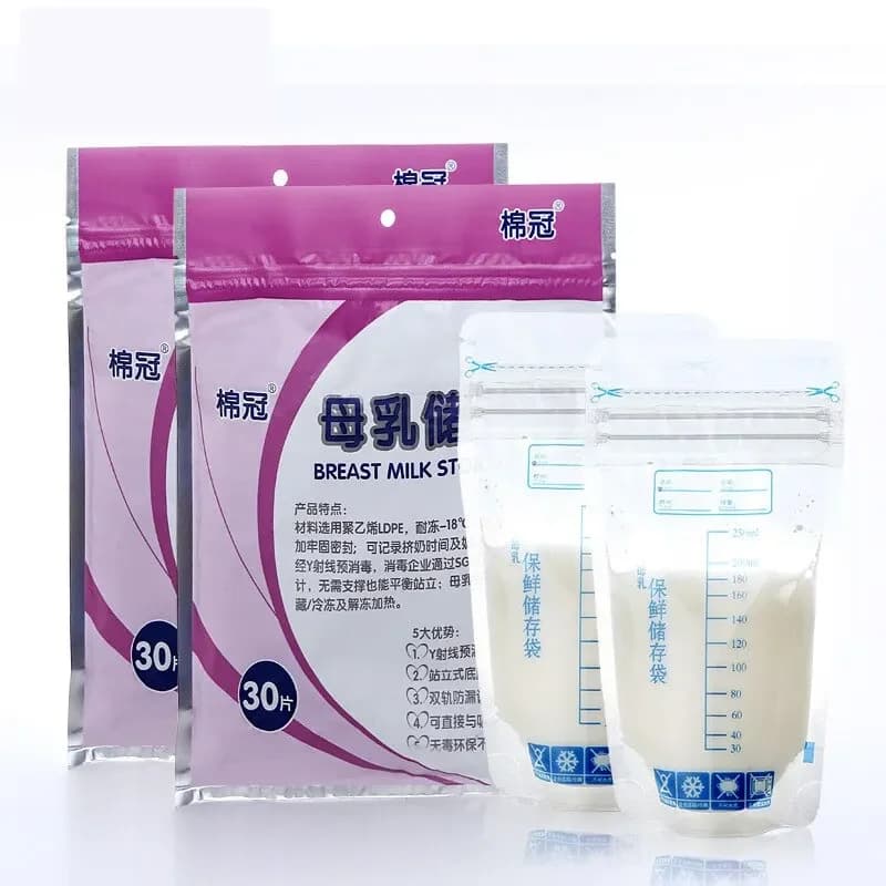 Sac de conservation du lait maternel avec 250ml, conteneurs de stockage des aliments pour bébés autoportants, sacs de congélation du lait sans fuite, alimentation sûre sans BPA, 30 pièces