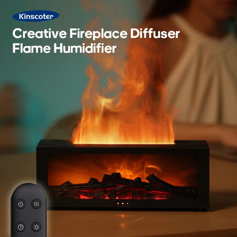 Diffuseur d'arôme de cheminée, humidificateur de flamme créatif, Protection d'arrêt automatique sans eau avec télécommande et veilleuse de cheminée réaliste