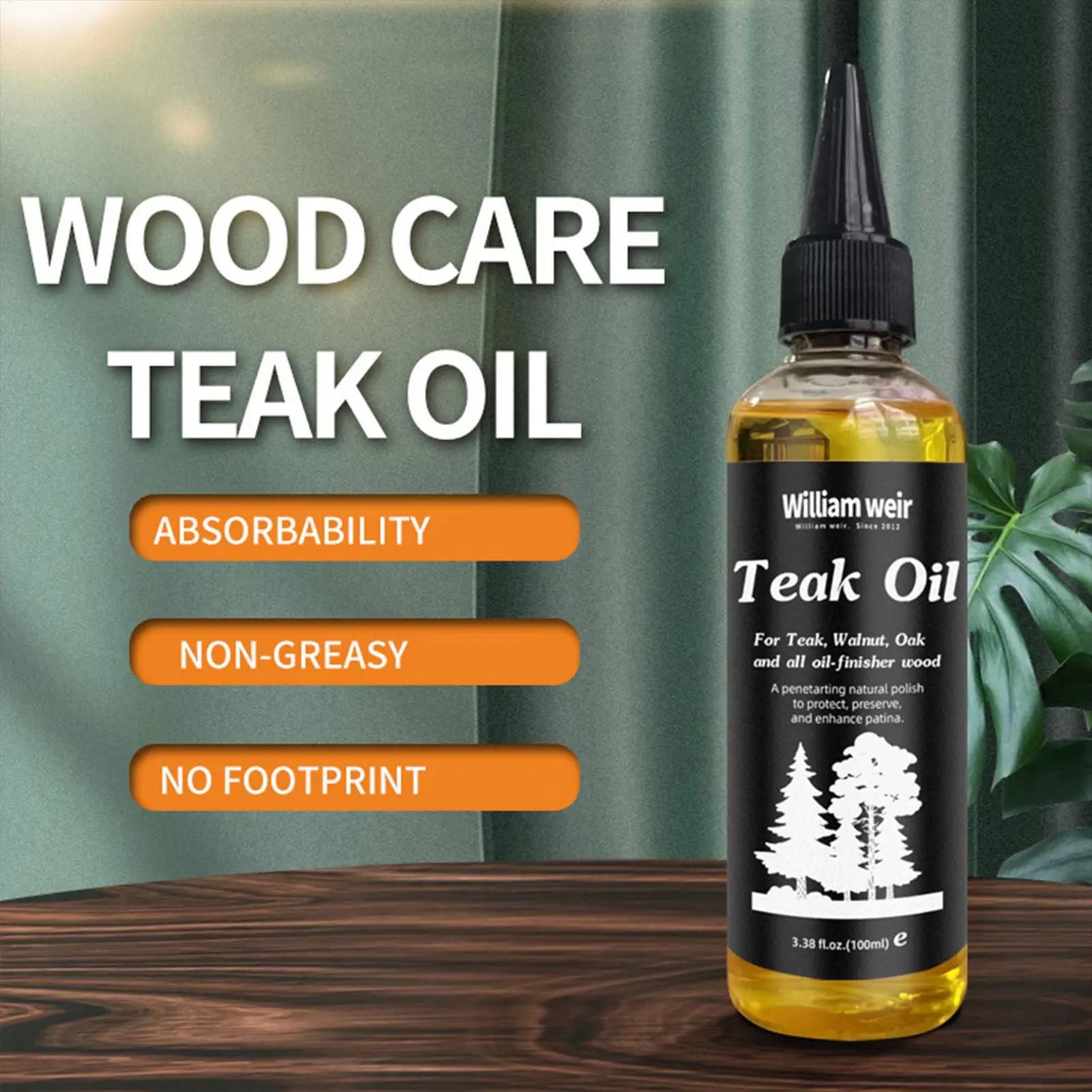 Huile de teck pour finition bois 100ml, polisseur et revitalisant pour meubles en bois dur, non gras, soin du bois, huile de teck pour table, bureau, étagère en bois