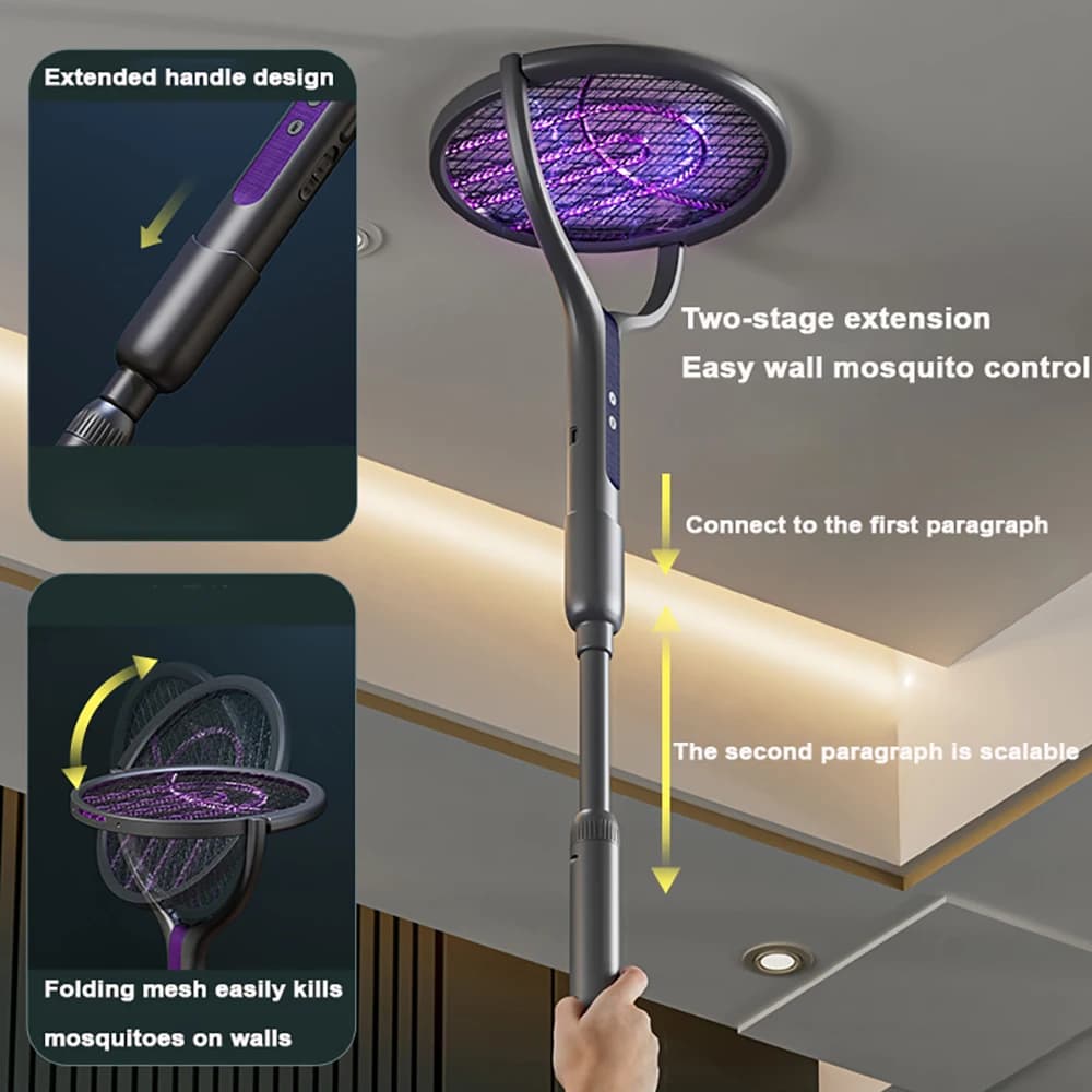Raquette anti-insectes à tête rotative