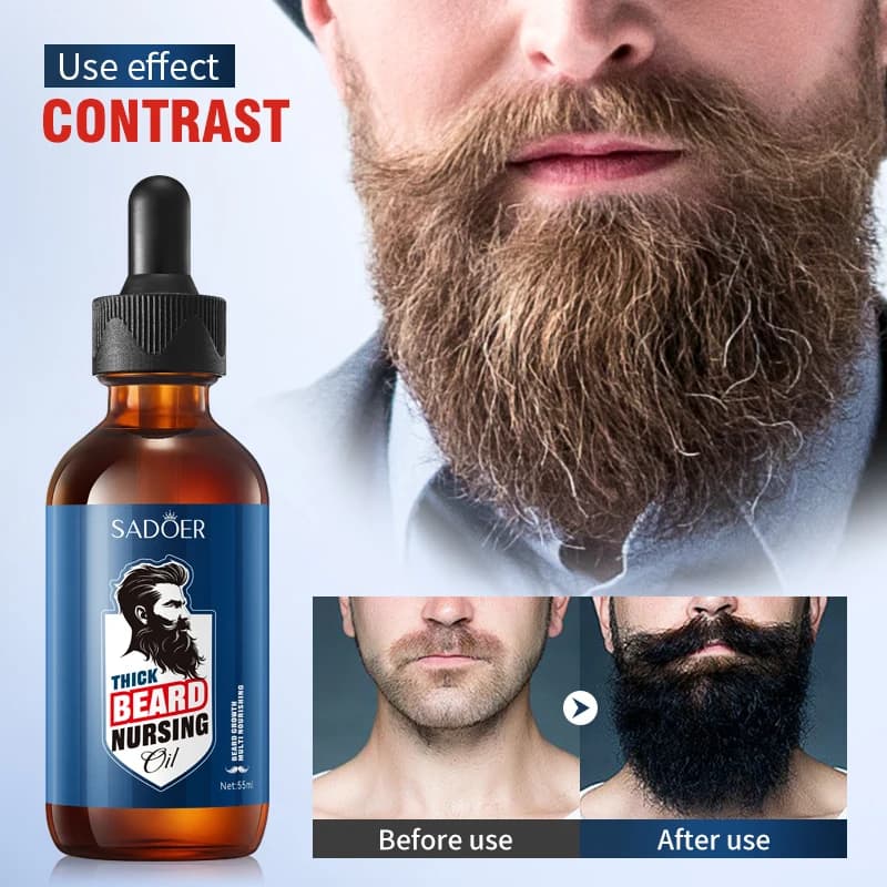 SADOER 55ml Kit d'huile pour la croissance de la barbe pour hommes