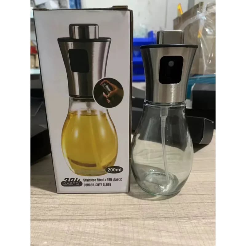 Pulvérisateur d'huile de cuisine pour la cuisson, huile d'olive ou vinaigre de 6.8oz/200ml, conception à gâchette, flacon pulvérisateur en verre de vinaigre en acier inoxydable
