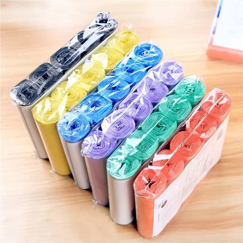 Sac poubelle Portable uni, 5 rouleaux/paquet, plusieurs couleurs, doublures de poubelles pour salle de bains, toilettes, chambre à coucher, toilettes de bureau