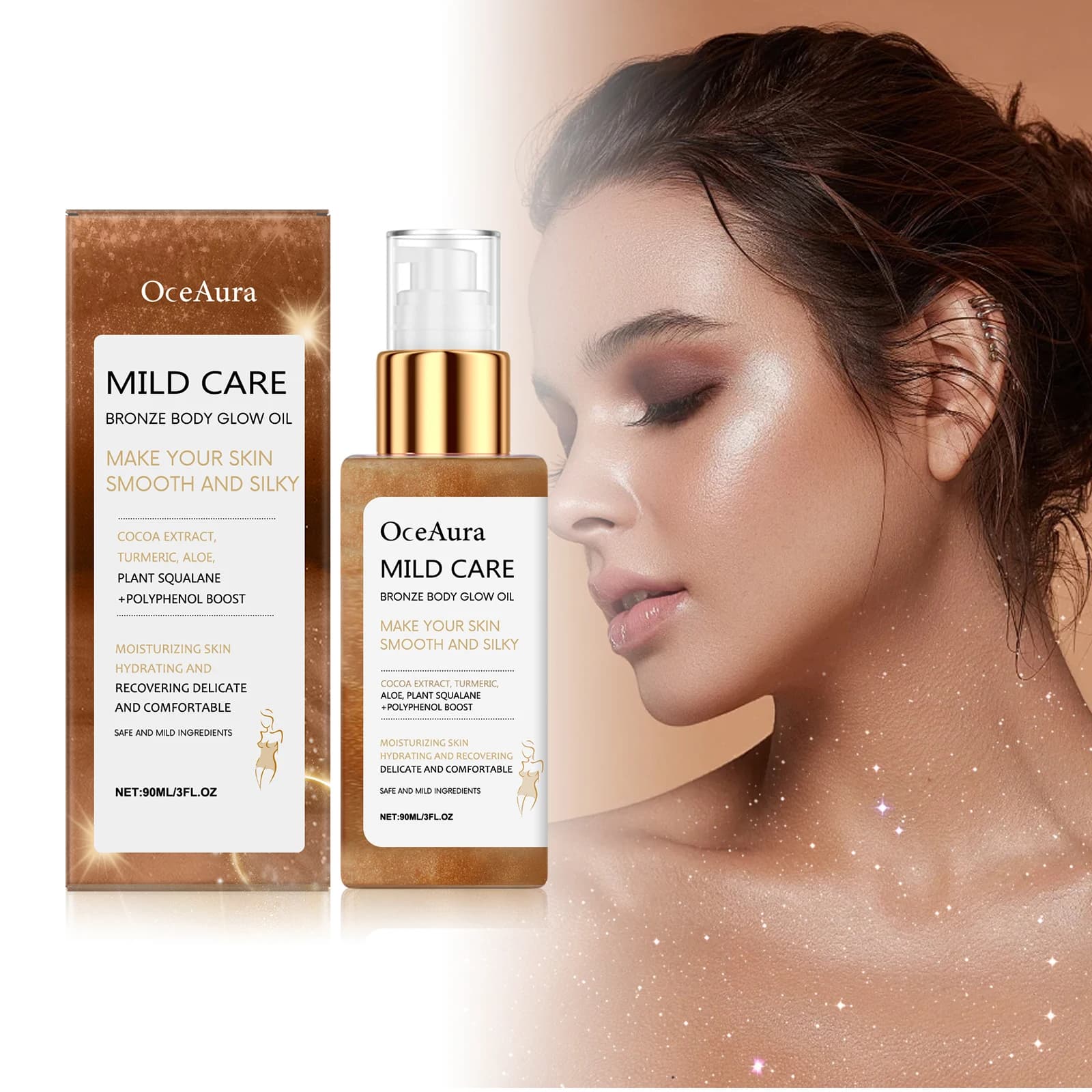 Huile Corporelle Scintillante Bronze, Illuminateur Corporel Lumineux pour le Bronzage, Huile Hydratante et Éclatante pour le Corps