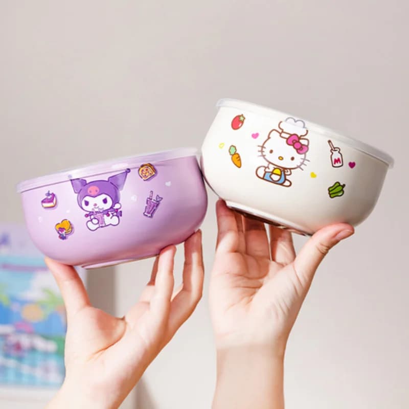 Pour Sanrio Kuromi 5 pouces bol de riz Hello Kitty Cinnamoroll bols bols à soupe en acier inoxydable vaisselle alimentaire complémentaire pour bébé