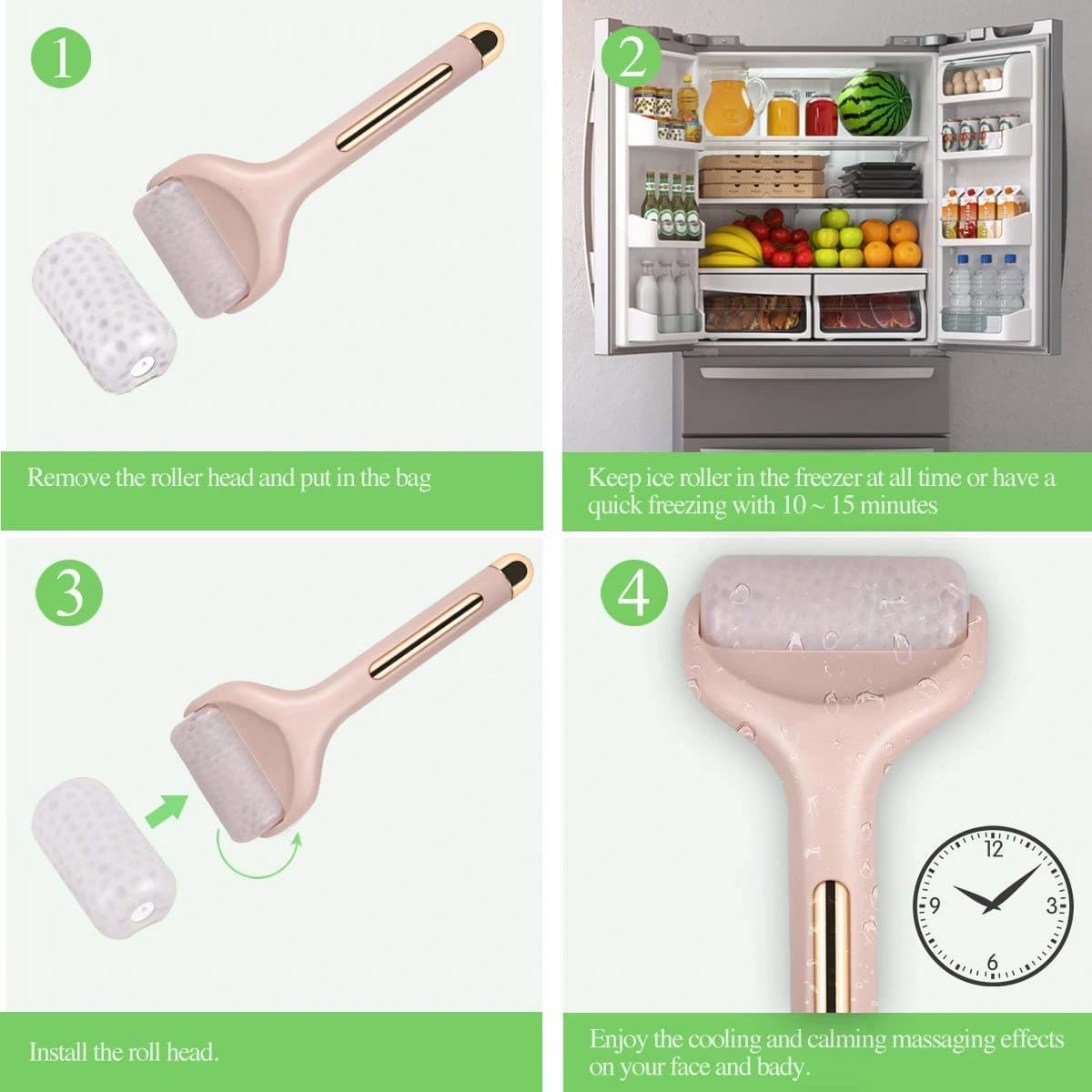 Rouleau à glace rose, masseur facial pour instituts de gonflage et blessures mineures, produits de beauté pour resserrer les pores et blanchir la peau