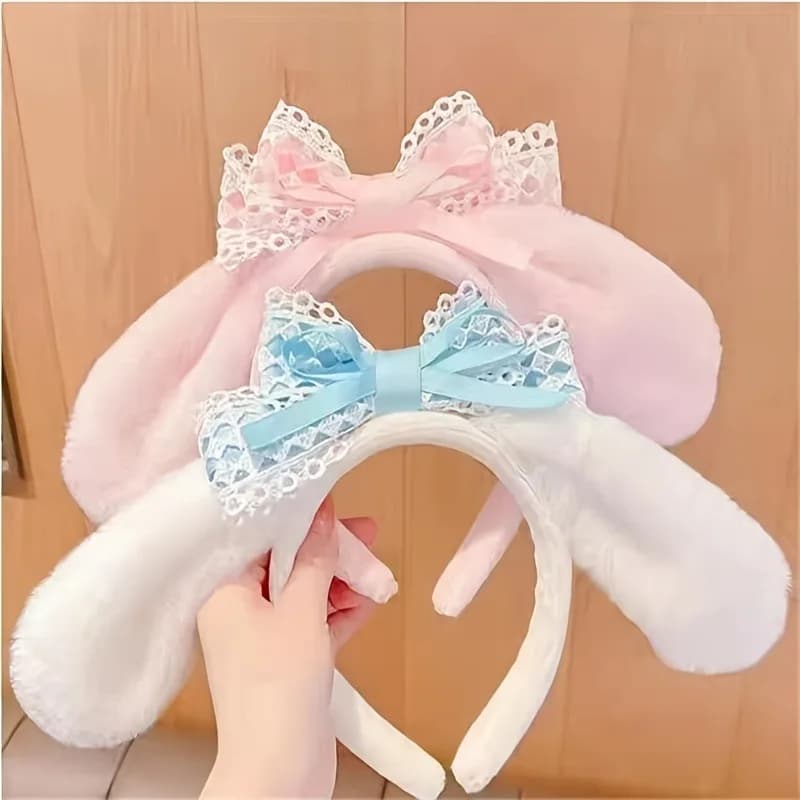 Adorable bandeau oreilles cannelle avec nœud, couvre-chef de chiot moelleux pour femmes et filles, accessoire de Cosplay d'halloween