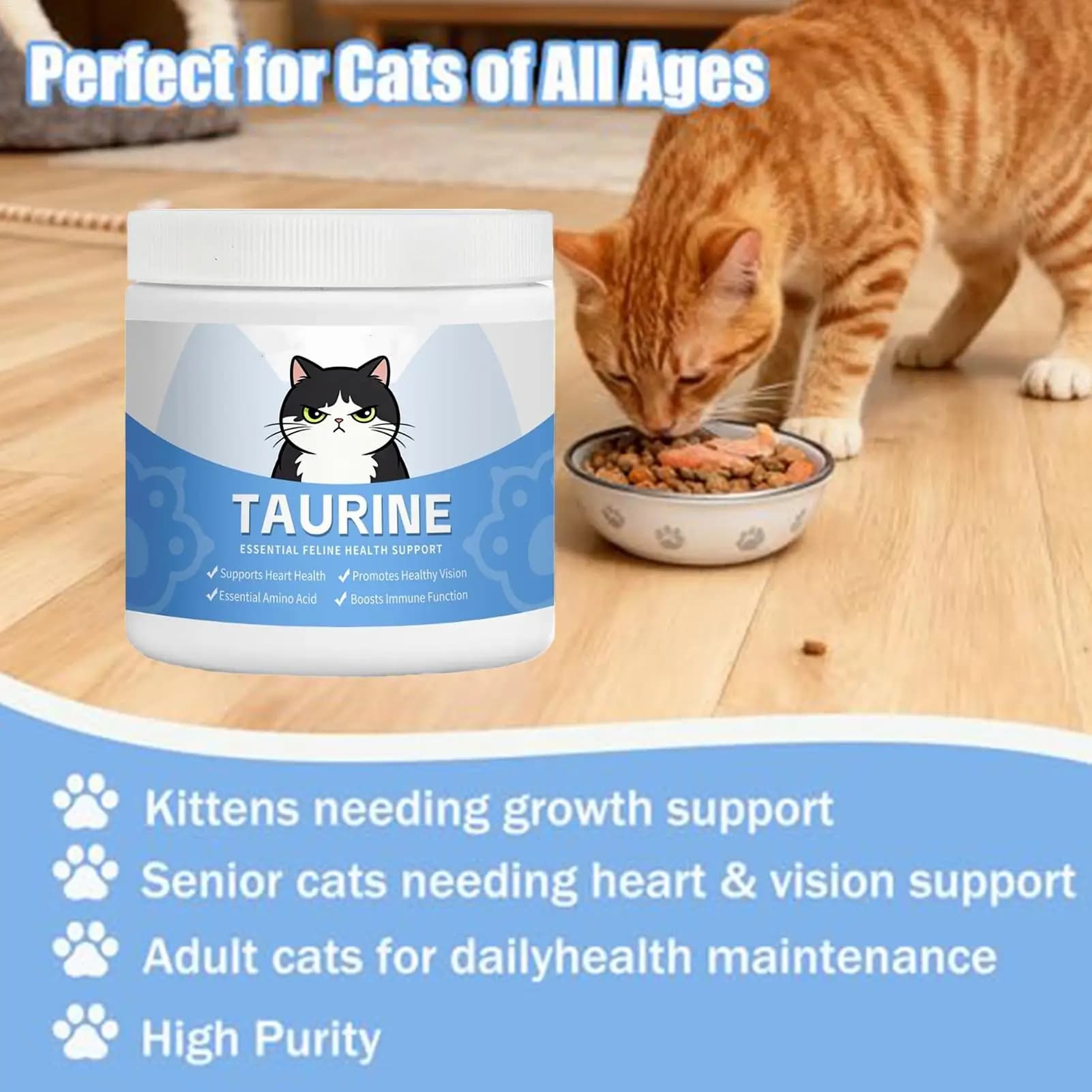 Compléments alimentaires pour chats en poudre hydrosoluble pour la santé cardiaque des chats, L-Lysine pour chatons, à mélanger dans la nourriture, soin quotidien pour chats