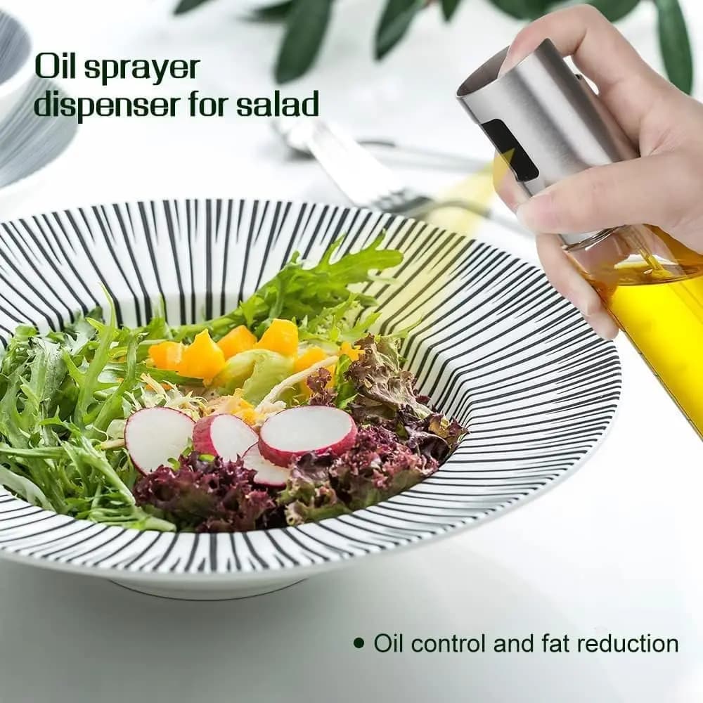 Pulvérisateur d'huile 100 ml - Acier inoxydable et verre, résistant aux chutes, distributeur d'huile avec accessoires, pour salade, vinaigre - Friteuse à air