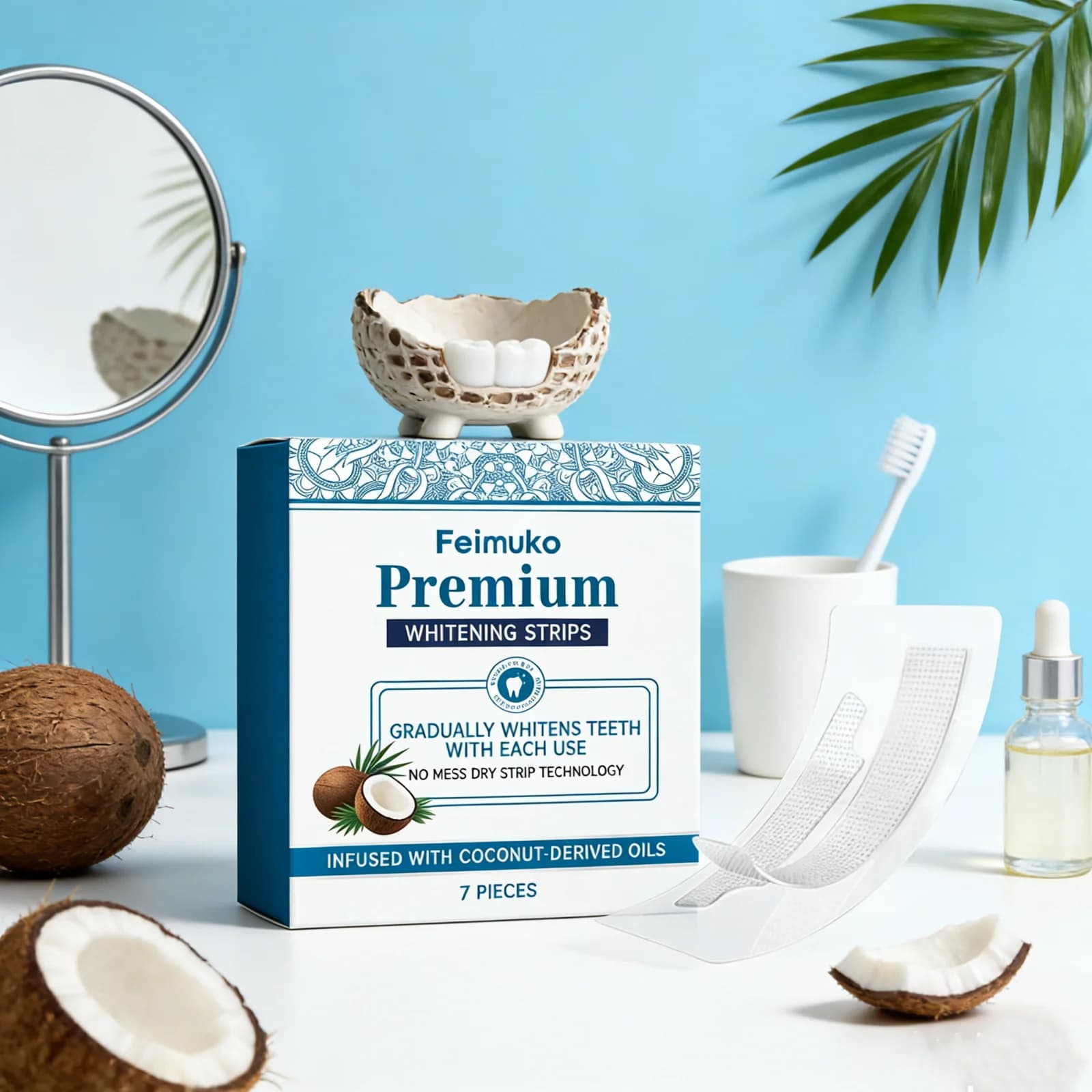 Bandes de gel blanchissantes professionnelles pour les dents à l'huile de coco naturelle, éliminent le jaunissement, sourire confiant, patch de blanchiment dentaire non irritant