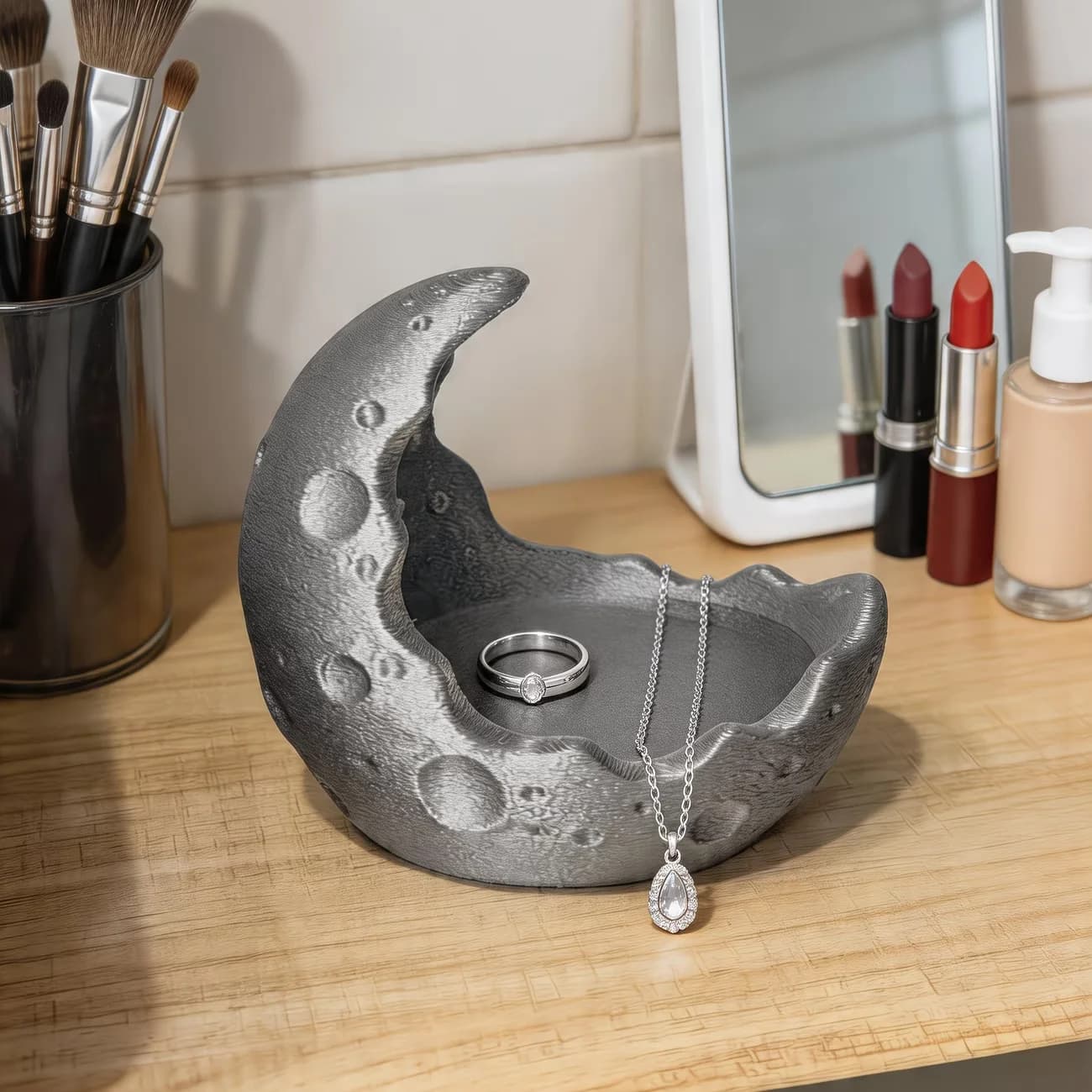 Porte-bougie en forme de croissant de lune texturé, Ornement lune-croissant, Décoration d'ambiance, Artisanat décoratif pour chambre et bureau