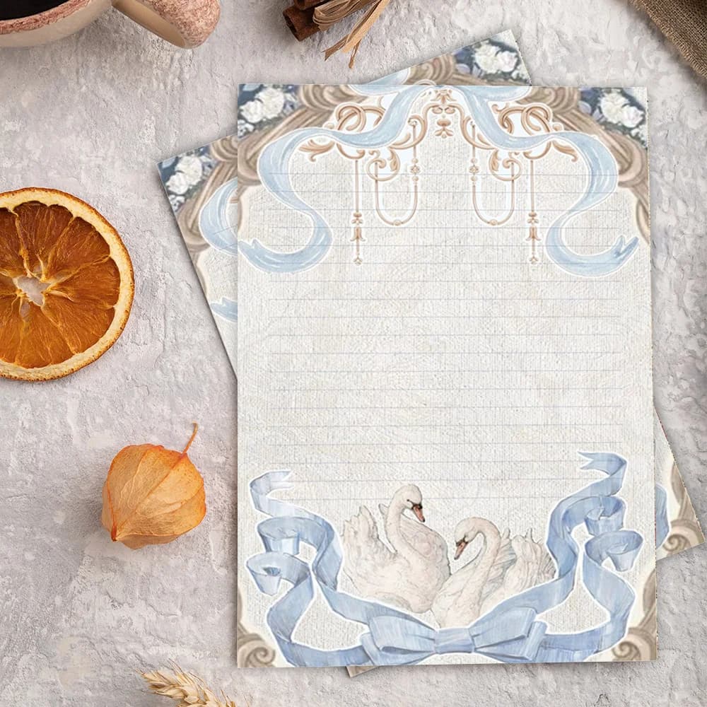30 feuilles. Papier de papeterie vintage bleu cygne B5