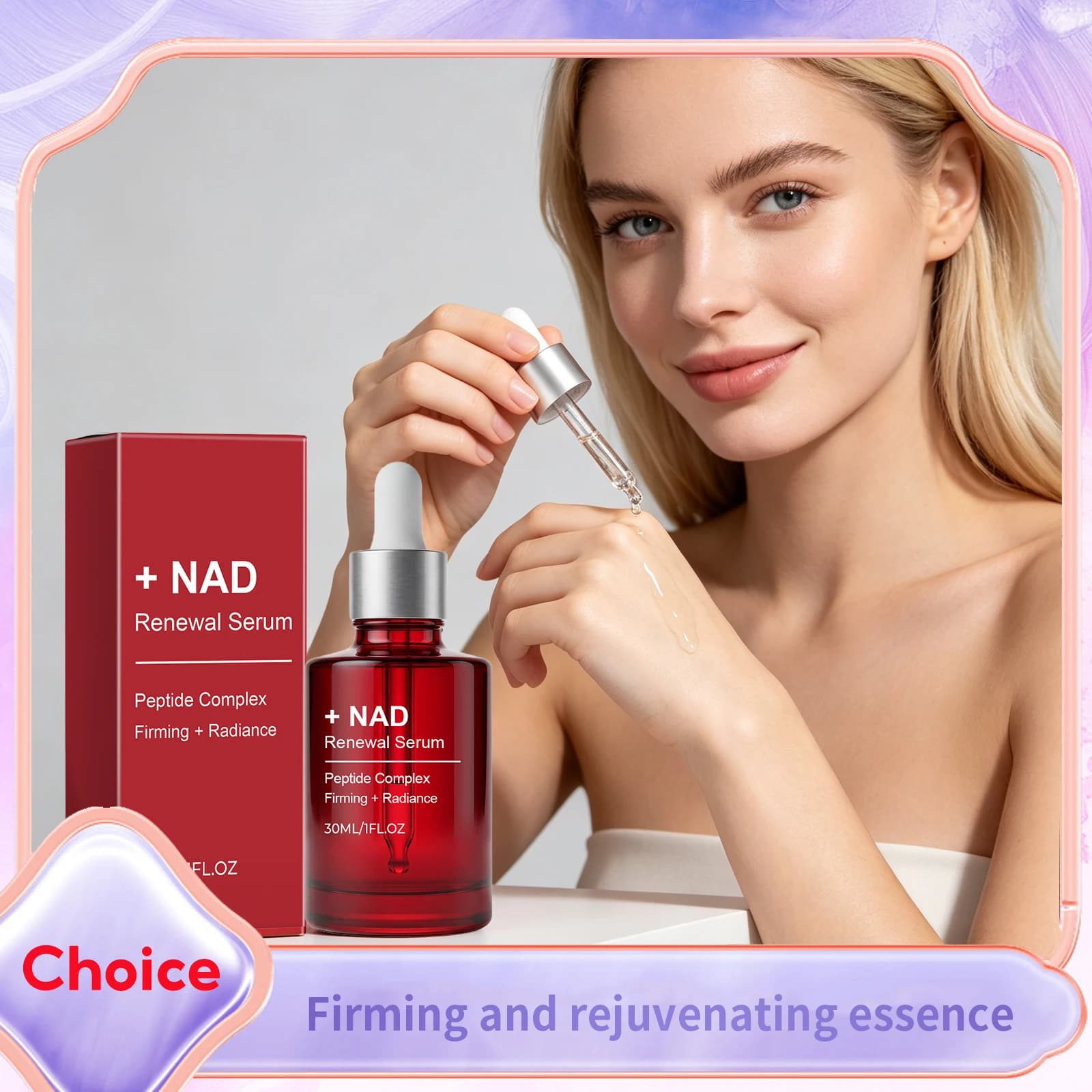 Sérum liftant au peptide NAD+ anti-âge, réduit les ridules, améliore l'élasticité de la peau, resserre les pores, éclaircit et illumine le visage.
