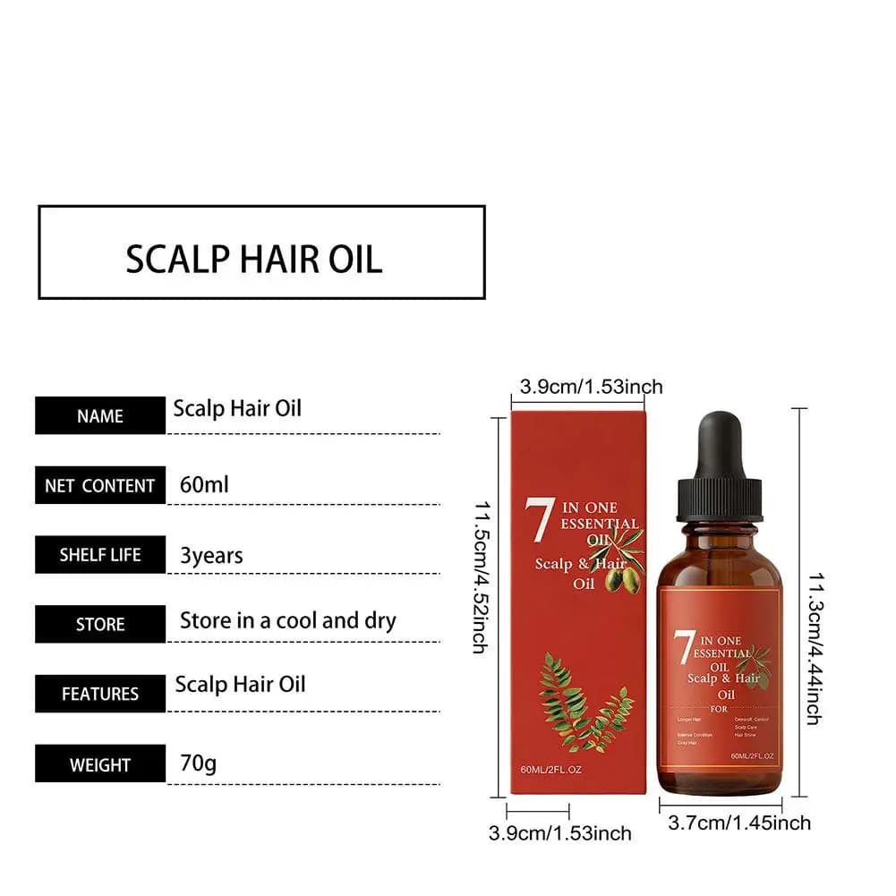 1-5X 60ml Huile essentielle 7-en-1 pour le cuir chevelu et les cheveux – Traitement nourrissant pour des cheveux plus longs, plus forts et brillants, anti-chute de cheveux