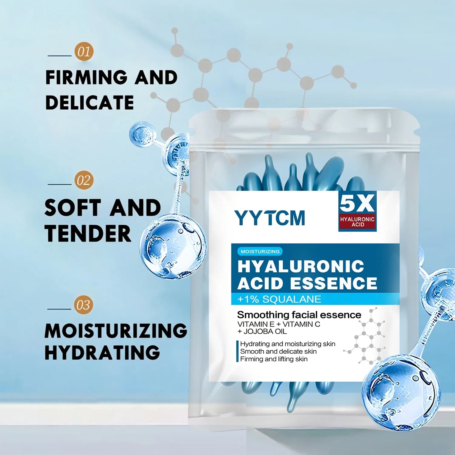 Essence de capsule hydratante profonde d'acide hyaluronique, essence cutanée hydratante et éclaircissante (0,4 g x 30 capsules)/sac -1 sac