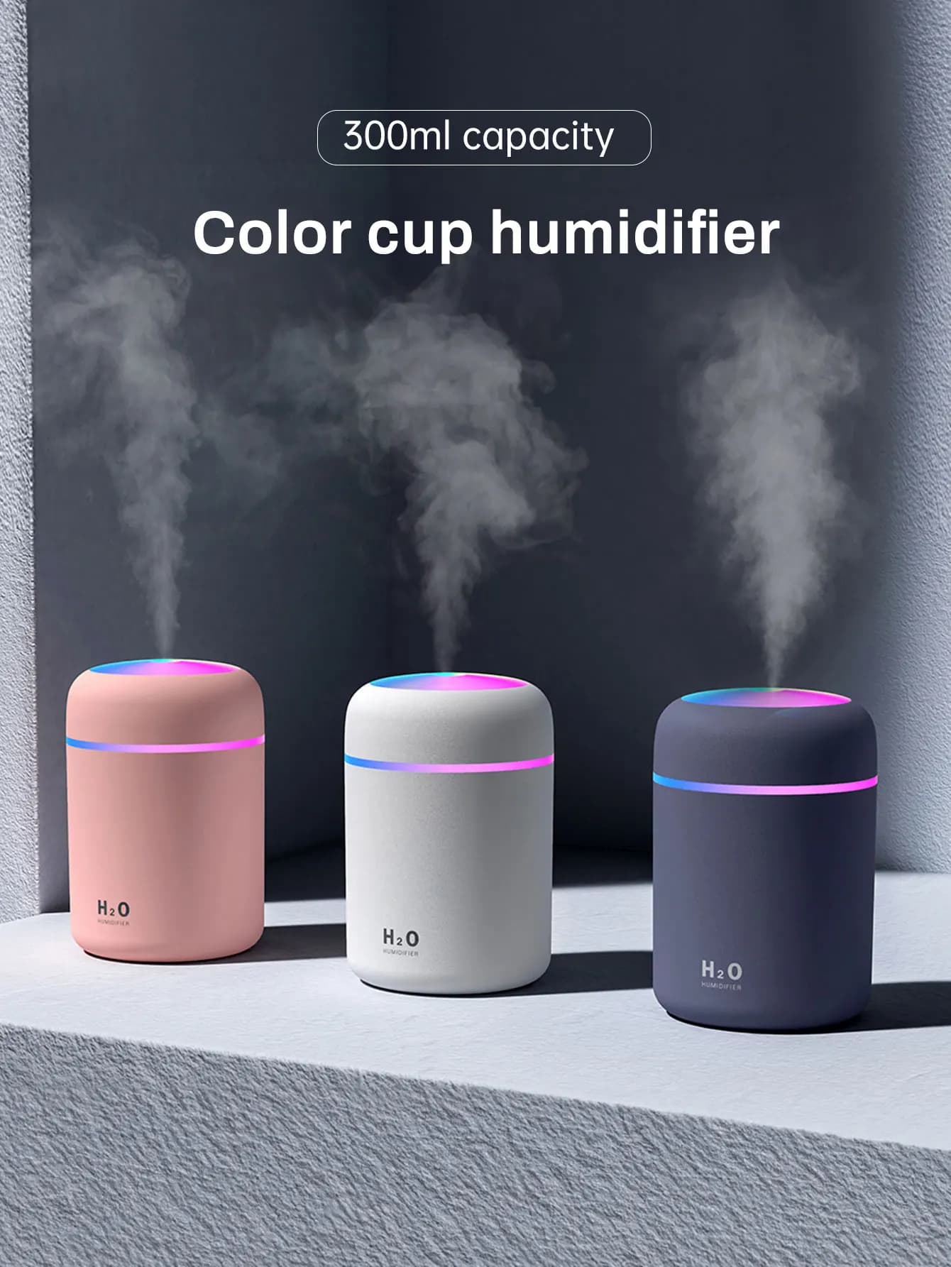 Diffuseur d'aromathérapie, humidificateur, purificateur d'air, voiture, usage domestique, huile essentielle d'aromathérapie légère de sept couleurs, 300ml