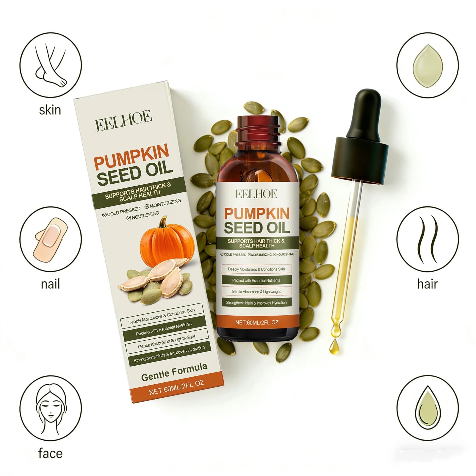 Huile essentielle de graines de citrouille, renforce les ongles, nourrit les cheveux, réparation éclaircissante, peau endommagée, huile nutritionnelle pour les ongles, soins pour la peau du visage et 
