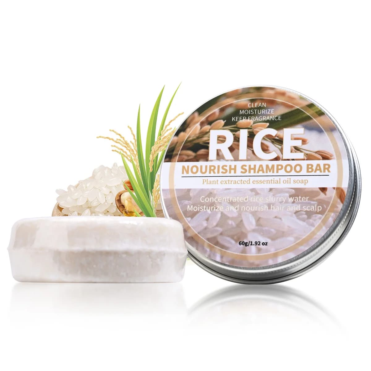 Shampooing Solide à l'Eau de Riz, Savon Capillaire à l'Essence de Lait de Riz, Savon Naturel Nettoyant en Profondeur aux Huiles