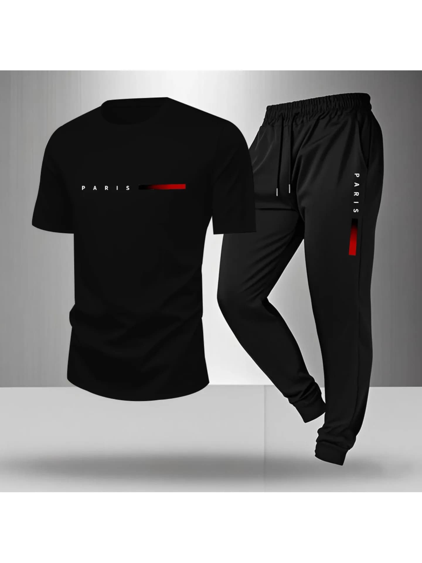 Printemps/été Paris lettre imprimée col rond décontracté confortable respirant T-shirt avec cordon de serrage ensemble de pantalons de sport de plein air