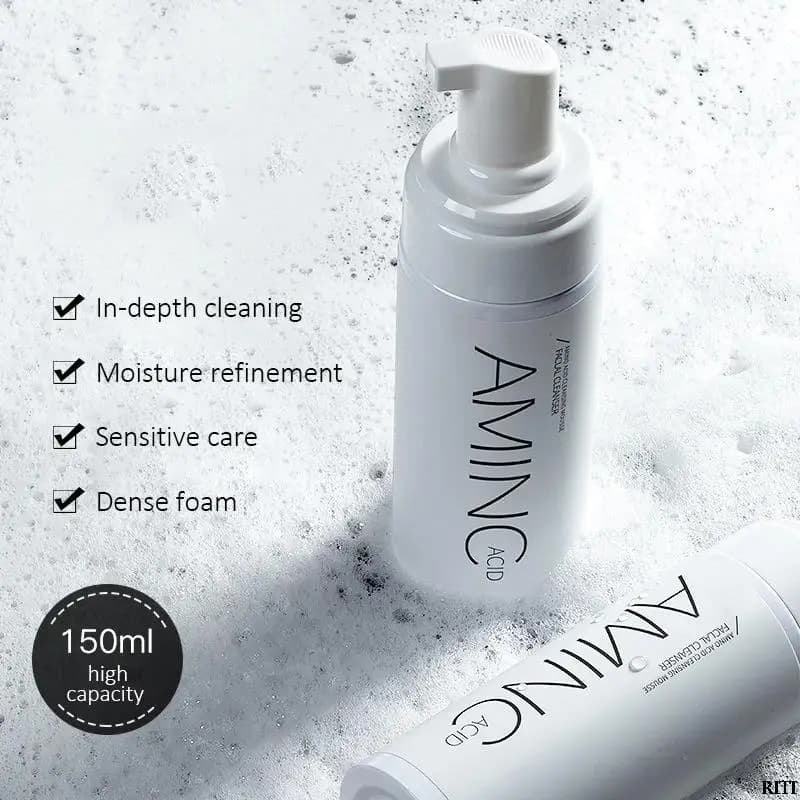 Mousse nettoyante aux acides aminés, hydratante, contrôle de l'huile, nettoyage en profondeur, élimination des acariens, acné, nettoyant pour le visage, mousse éclaircissante pour la peau