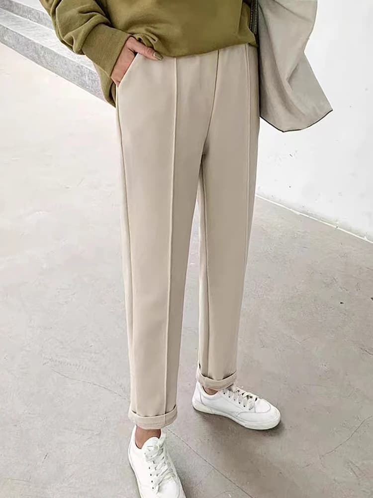 Pantalon en laine sarouel crayon pour femme, taille haute décontractée, Beige, noir, bureau, collection automne-hiver 2026
