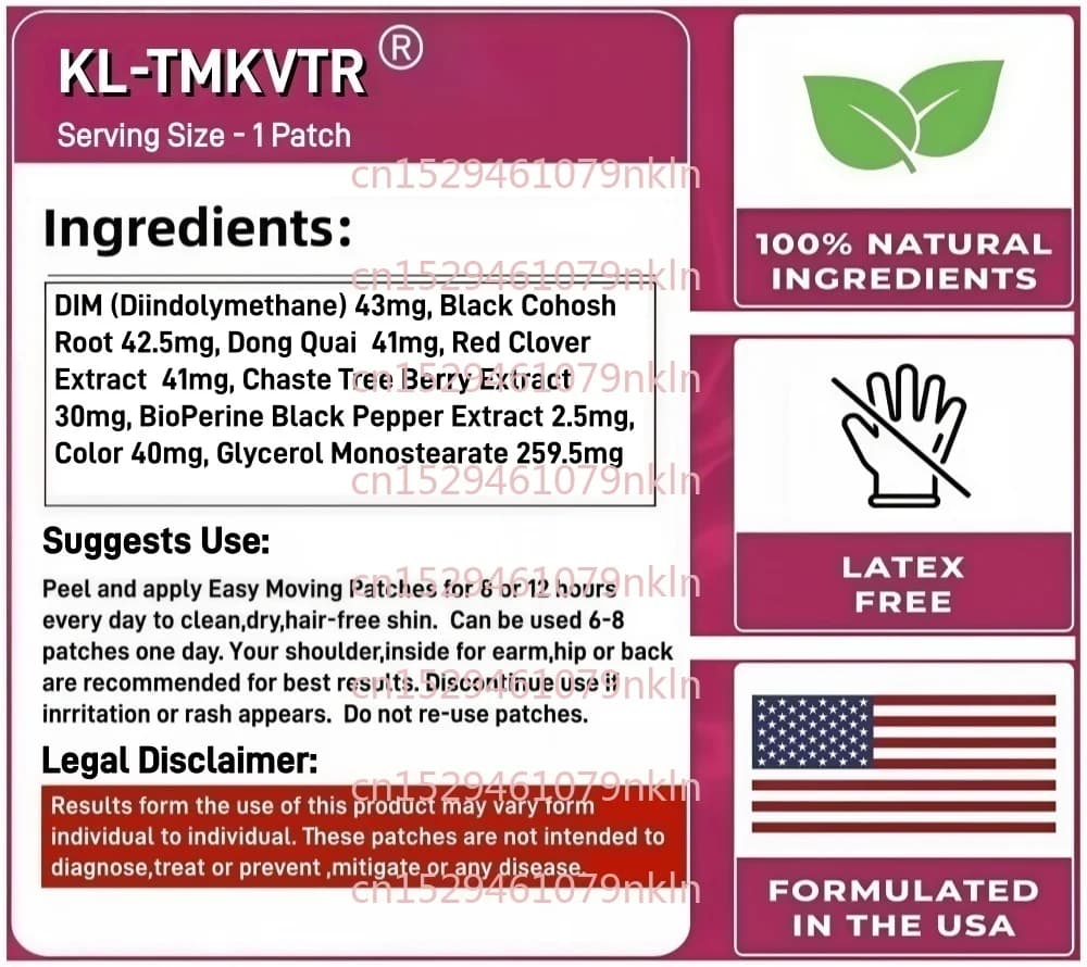 30 Patchs Transdermiques de Vitamines pour la Ménopause avec Cohosh Noir, Trèfle Rouge - Contre les Bouffées de Chaleur, les Sueurs Nocturnes et pour le Soutien de l'Humeur