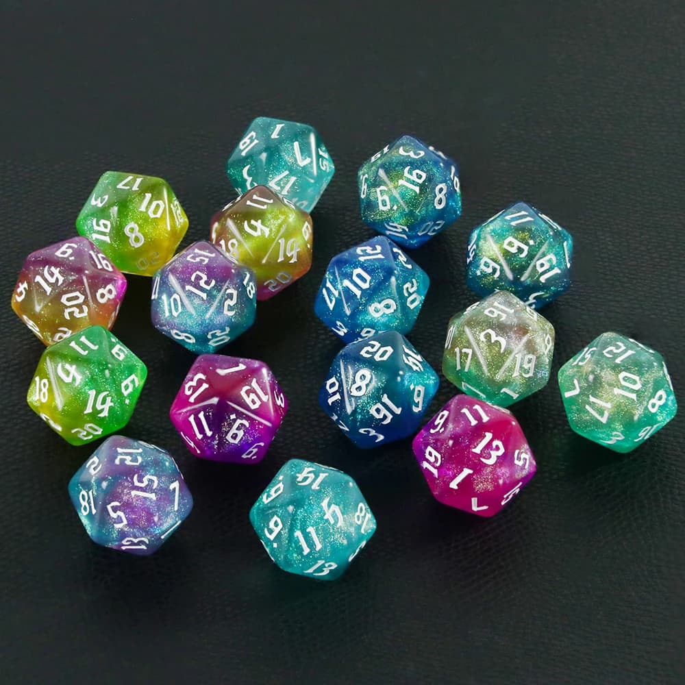 Dés polyédriques à 20 faces, couleurs mélangées, D20, incroyables dés à paillettes pour RPG, DND, enseignement des mathématiques, jeux de table