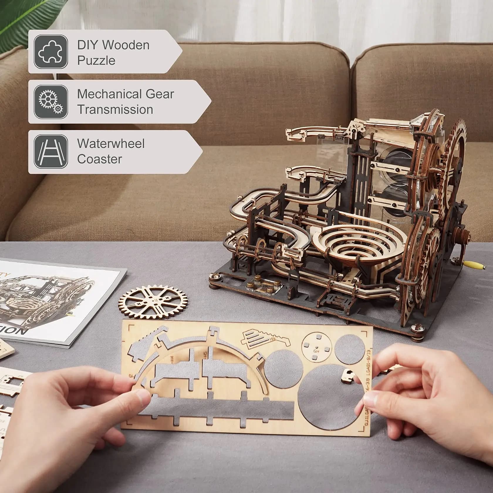 ROKR Marble Night City 3D Puzzle en bois à assembler, modèle de moulin à eau, jouets pour adultes, cadeau d'anniversaire