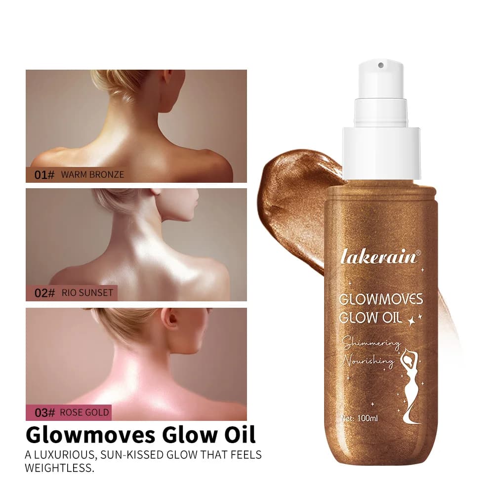 Glowmotions Glow Body Oil 100 ml Hydratant adoucissant Brésilien Shimmer Bronze Formule non grasse non collante pour les fêtes sur la plage