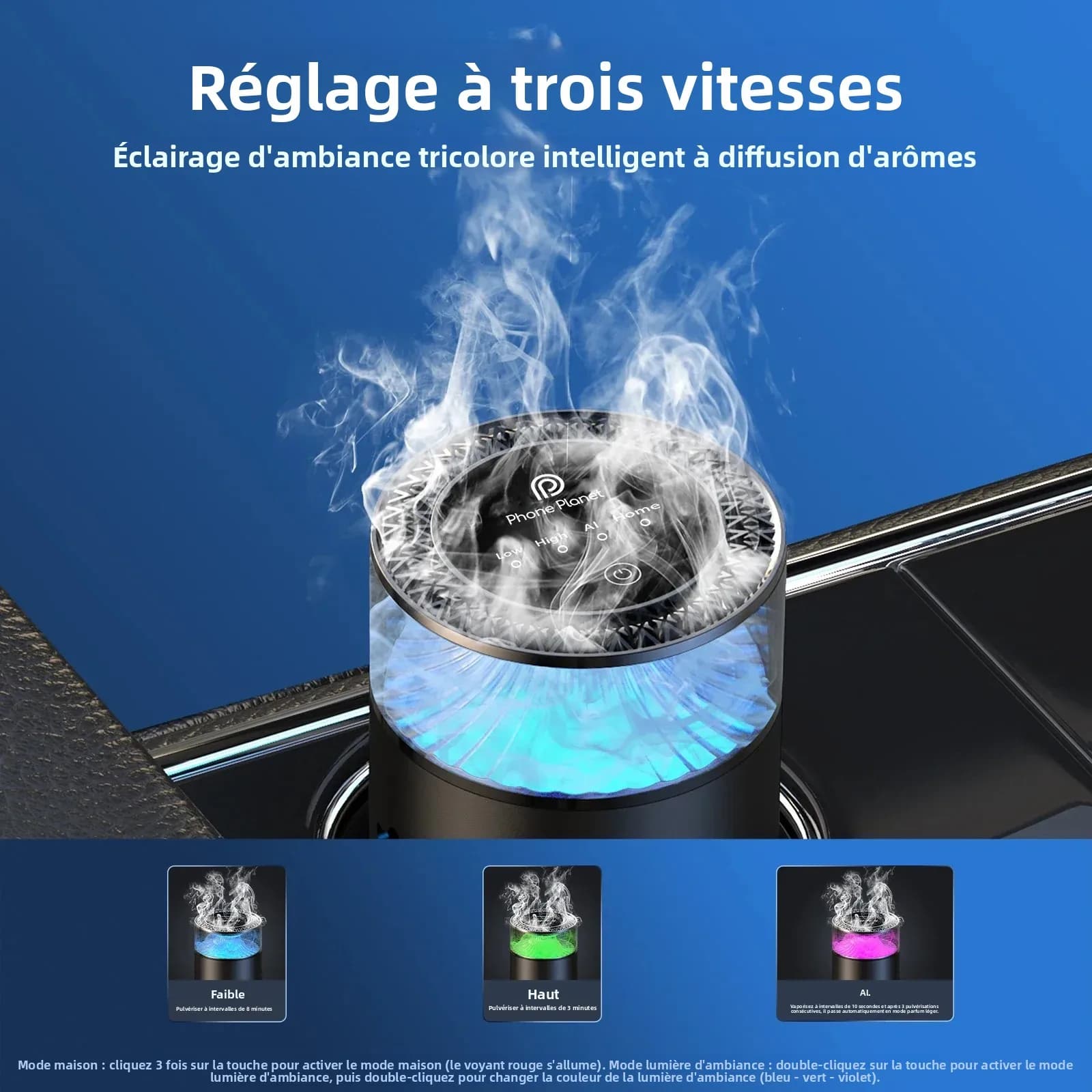 Nouveau diffuseur d'aromathérapie intelligent pour voiture, purificateur d'air (brumisateur) avec lumières colorées, humidificateur pour la maison et le bureau