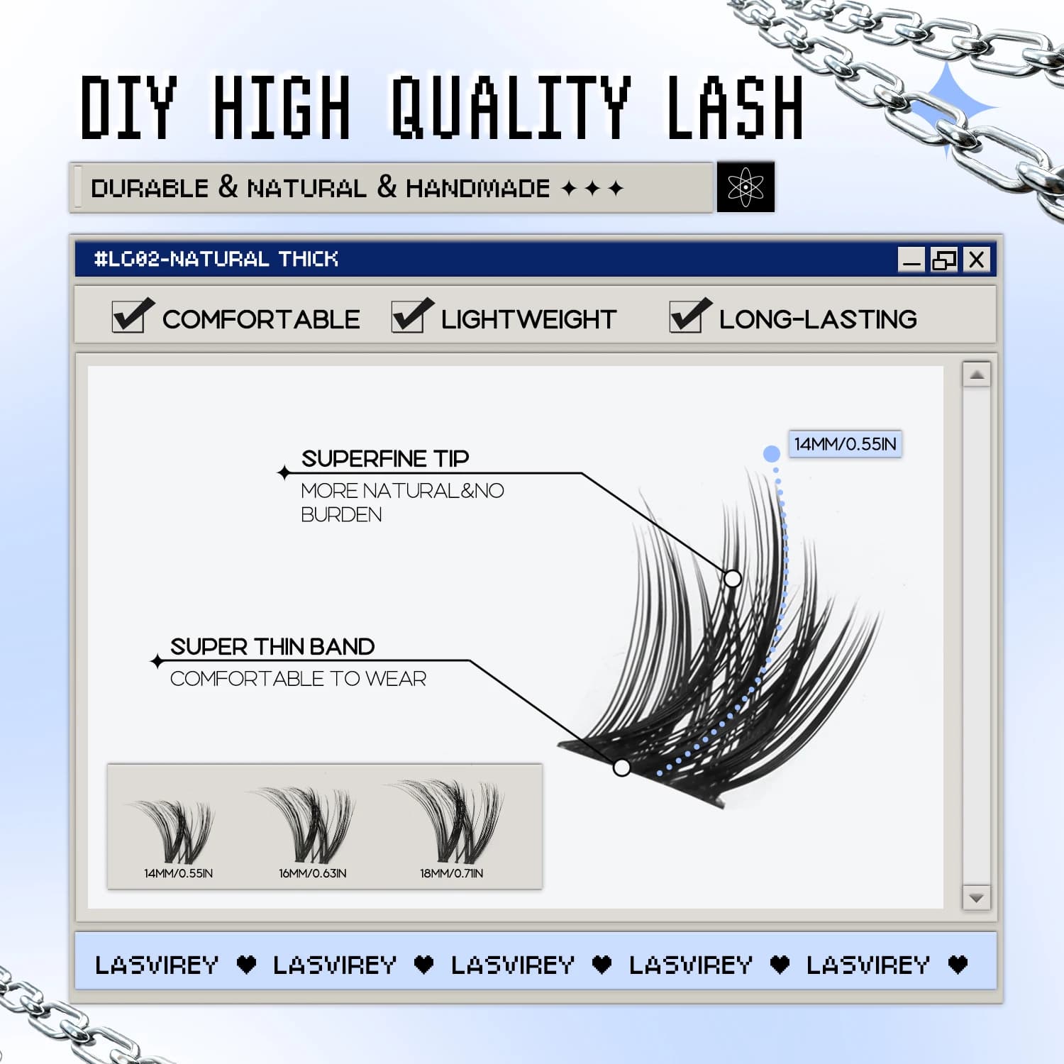 Lasvirey Kit de faux cils en touffes à faire soi-même : extensions de cils individuelles 4 en 1, volume et volume, avec colle et fixateur.
