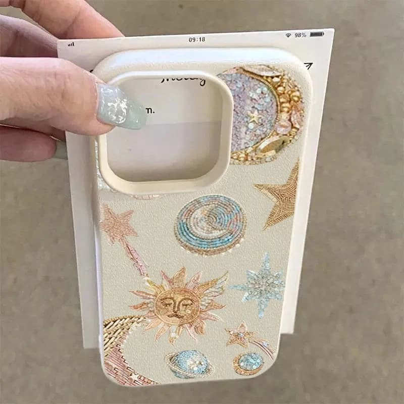 Coque Éléments Planètes Soleil Lune Étoile Poudre Dorée pour Samsung Galaxy S26 A26 A36 A56 A55 A54 S25 Ultra S24 Plus S23 FE S22