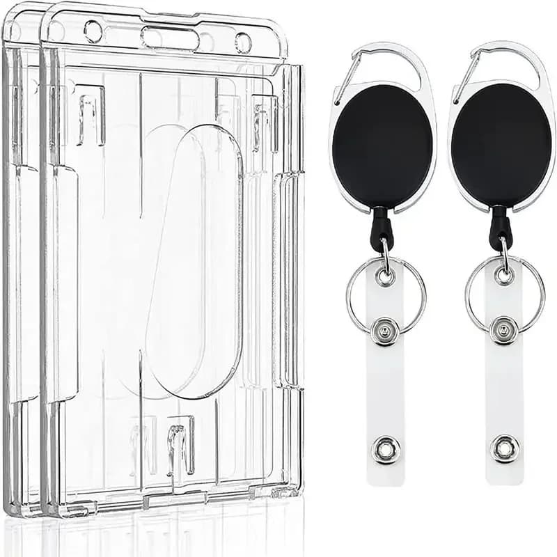 Fentes pour cartes transparentes, porte-Badge pour étiquette d'identification, avec bobine de Badge, organisateur de rangement pour cartes, étui pour cartes de travail pour passe des employés