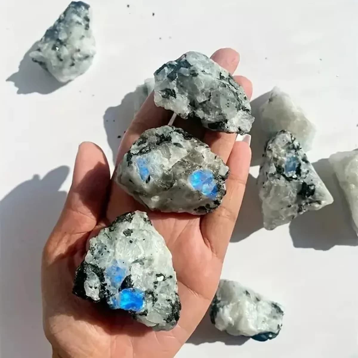 Pierre de lune arc-en-ciel naturelle, pierre brute, cristal de Quartz brut, minerai de pierre de lune arc-en-ciel, minéral, Reiki, guérison