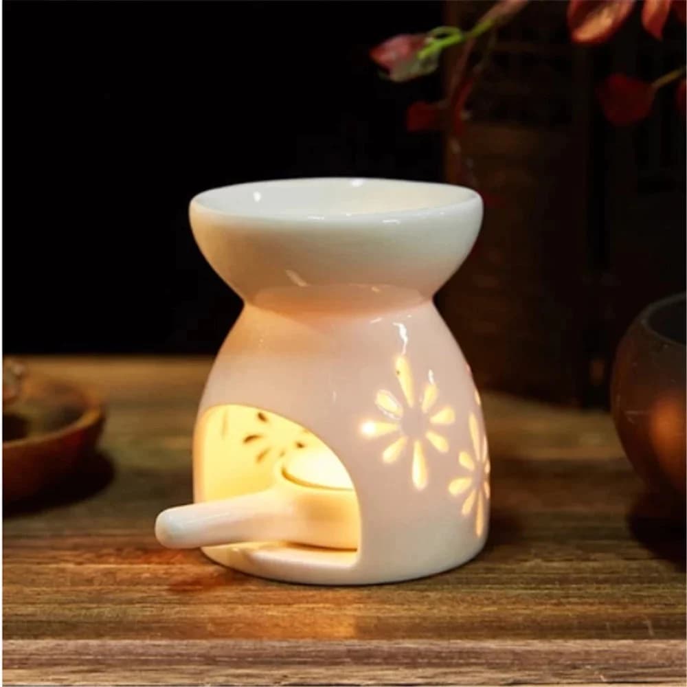 Brûleur d'huiles essentielles et diffuseur de parfum en céramique pour bougies chauffe-plat, lampe de nuit parfumée