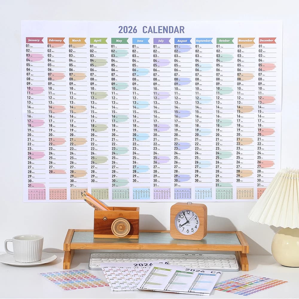 Calendrier mural en papier coloré 2026 avec autocollants